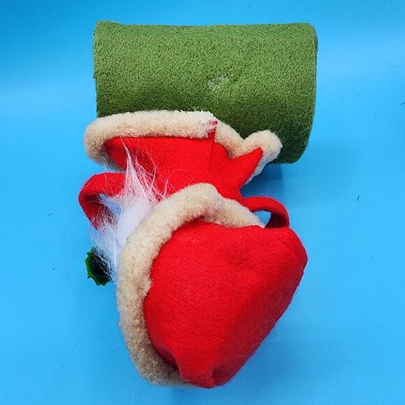 Santa Claus On Rooftop Green Felt Box Ornament Holly Gold Bell & Foil Accents v2 - Picture 9 of 10